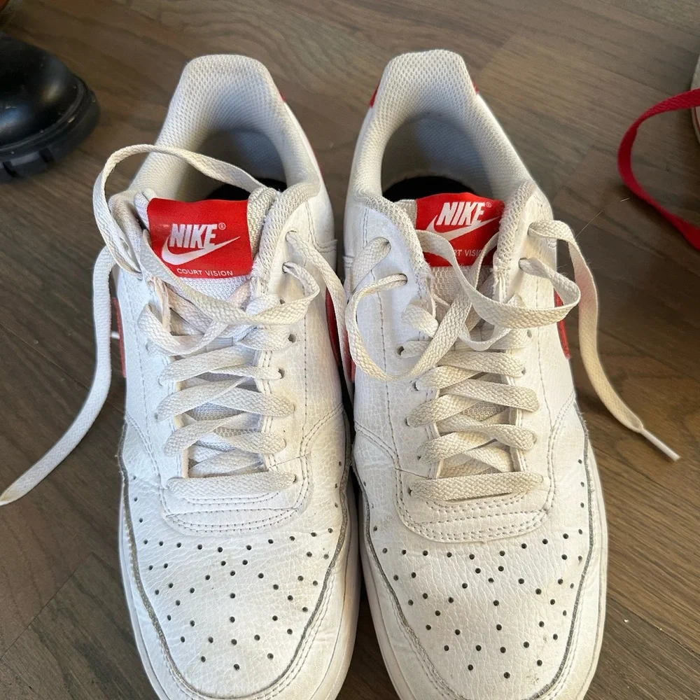 Nike Court vision white and red sneaker. - Picture 2 of 7